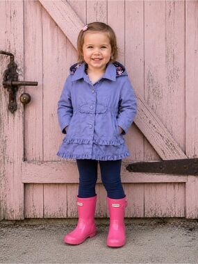 London Fog Toddler Girls 2T Purple Hooded Ruffle Bottom Lightweight Trench Coat